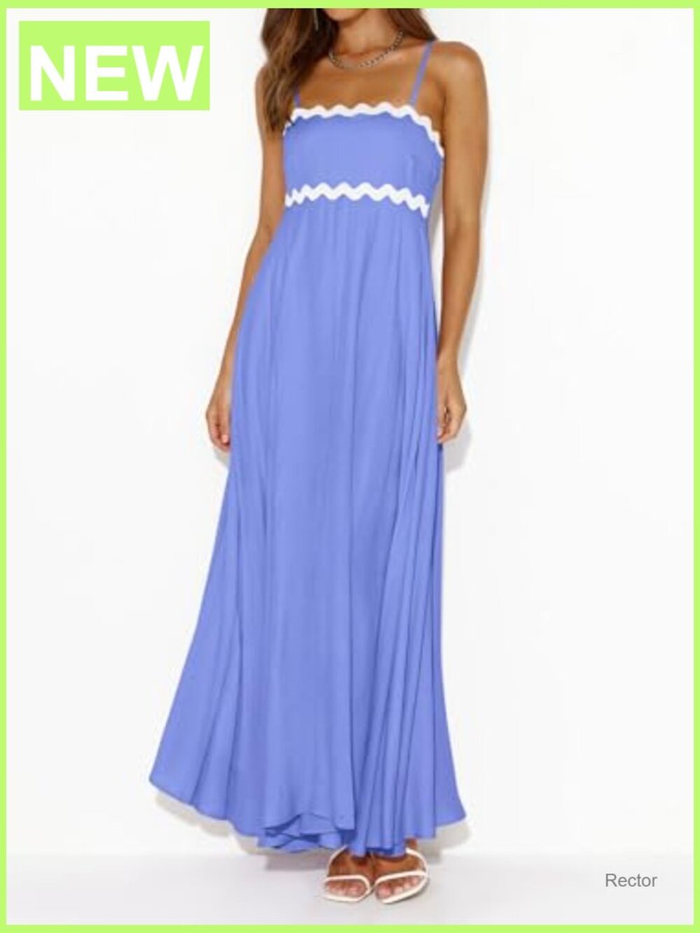 Smocked Square Neck Maxi Dress Sleeveless Flowy Boho Summer Sundress A-Line - Picture 2 of 7